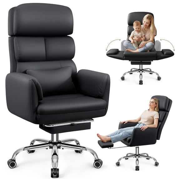 COOLHUT Big and Tall Office Chair 500LBS, Wide Seat Executive Office Desk Chair with Adjuatable Armrests and Headrest, PU Leather Hight Back Computer Chair with Footrest and Lumbar Suppor