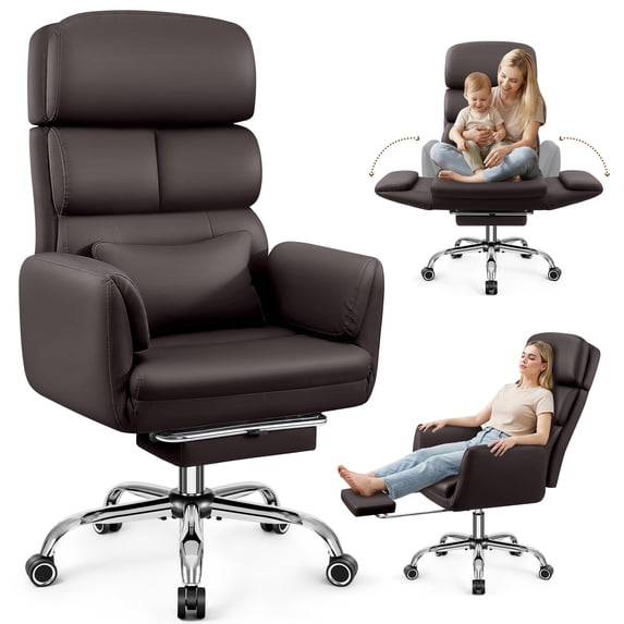 COOLHUT Big and Tall Office Chair 500LBS, Wide Seat Executive Office Desk Chair with Adjuatable Armrests and Headrest, PU Leather Hight Back Computer Chair with Footrest and Lumbar Suppor