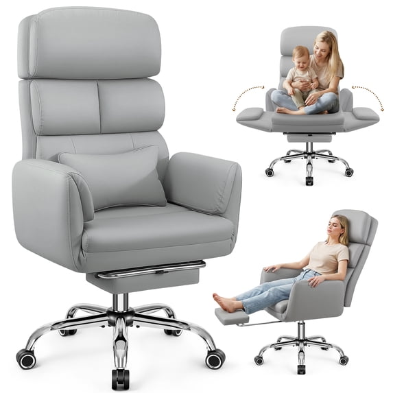 COOLHUT Big and Tall Office Chair 500LBS, Wide Seat Executive Office Desk Chair with Adjuatable Armrests and Headrest, PU Leather Hight Back Computer Chair with Footrest and Lumbar Suppor