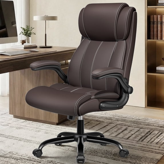 COOLHUT Big and Tall Office Chair 350LBS, Comfy Heavy Duty Executive Desk Chair with Adjustable Lumbar Support, Higth Back Computer Home Office Chair with Padded Flip -up Arms