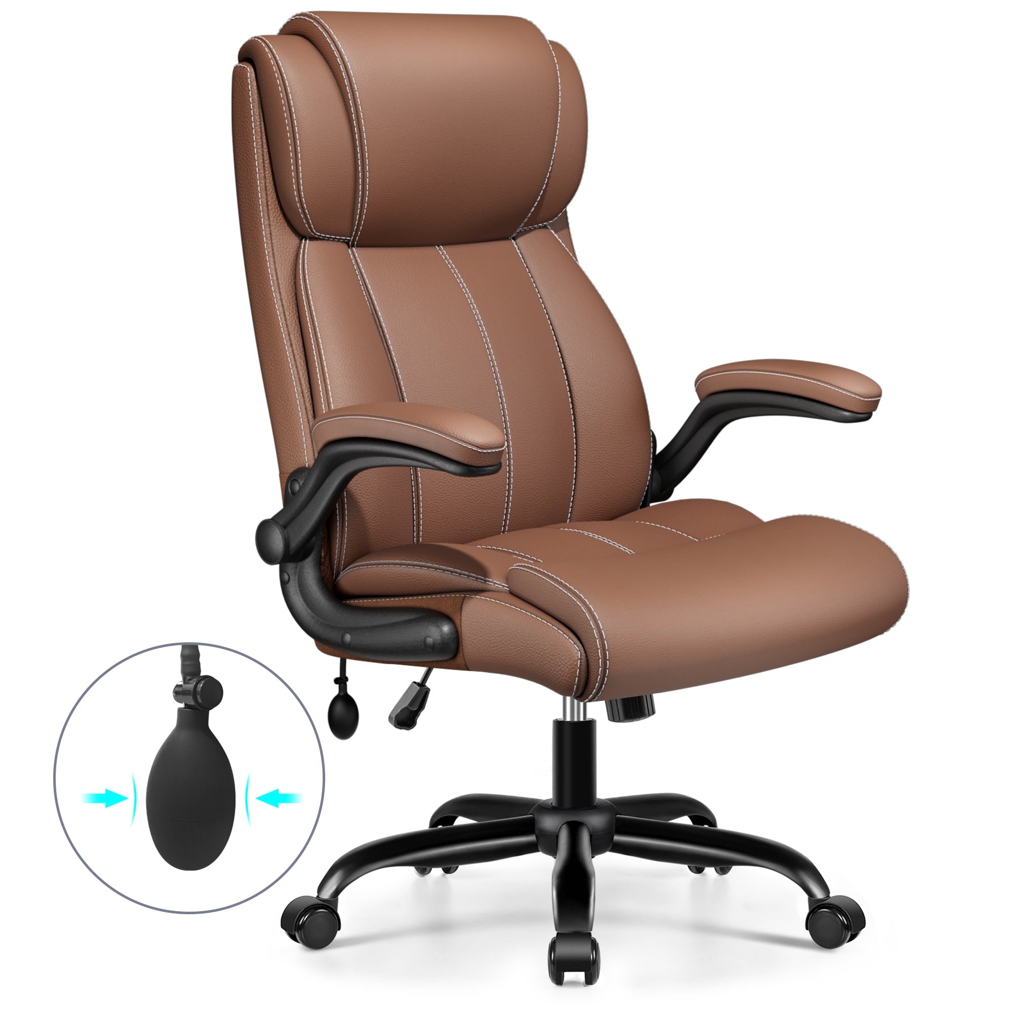 COOLHUT Big and Tall Office Chair 500LBS, Comfy Heavy Duty Executive Desk Chair with Adjustable Lumbar Support, Higth Back Computer Home Office Chair with Padded Flip -up Arms