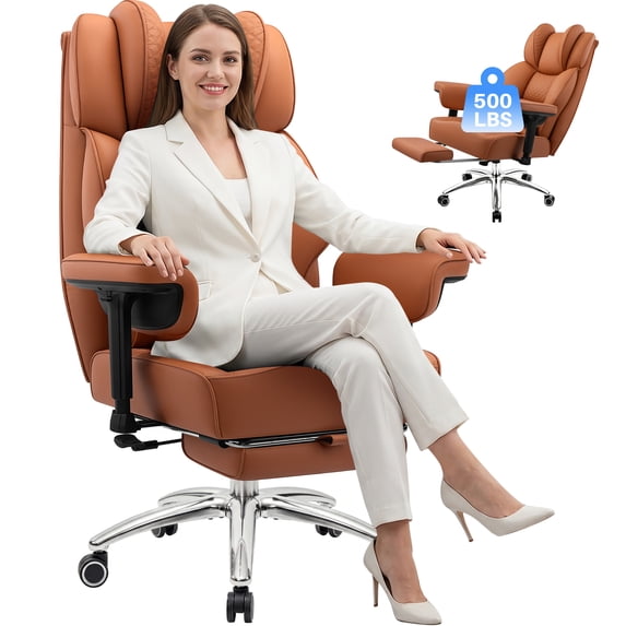 COOLHUT Big and Tall Office Chair 500lbs, Heavy Duty Office Desk Chair with Deluxe Embossing Designed PU Leather with Footrest, High Back Executive Chair with Wide Comfy Seated Cushion