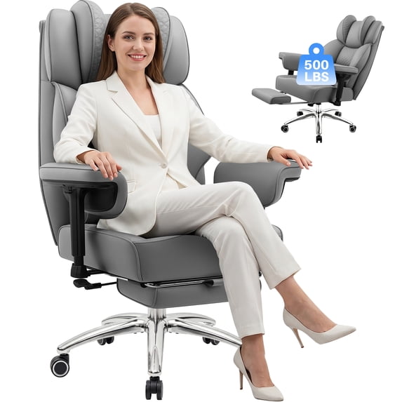 COOLHUT Big and Tall Office Chair 500lbs, Heavy Duty Office Desk Chair with Deluxe Embossing Designed PU Leather with Footrest, High Back Executive Chair with Wide Comfy Seated Cushion