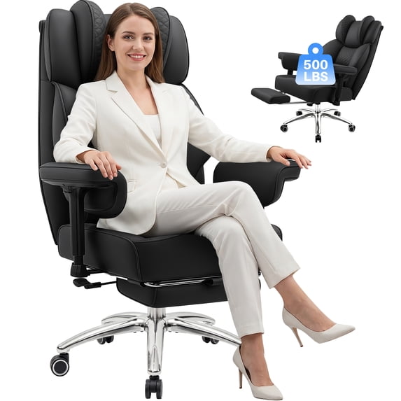 COOLHUT Big and Tall Office Chair 500lbs, Heavy Duty Office Desk Chair with Deluxe Embossing Designed PU Leather with Footrest, High Back Executive Chair with Wide Comfy Seated Cushion