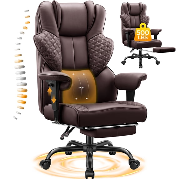 COOLHUT Big and Tall Office Chair 400lbs, Heavy Duty Ergonomic Office Desk Chair with Deluxe Embossing PU Leather with Footrest, Executive Gaming Chair with Lumbar Support