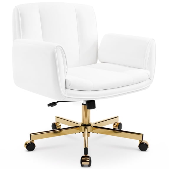 COOLHUT Criss Cross Office Chair, PU Leather Vanity Chair with Armrests and Wheels, Comfy Adjustable Swivel Ergonomic Criss Cross Chair for Home Office Bedroom Makeup