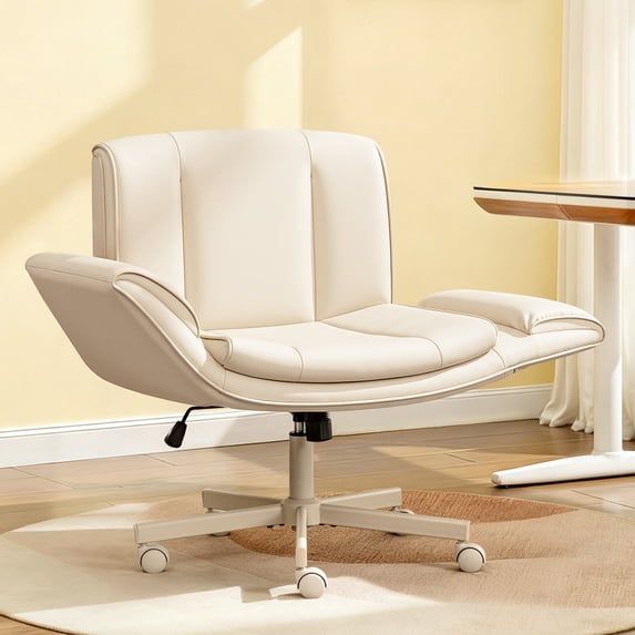 COOLHUT Criss Cross Office Chair with Armrests and Wheels, PU Leather Vanity Chair, Comfy Adjustable Swivel Computer Office Desk Chairs for Home Office, Make Up, Bedroom
