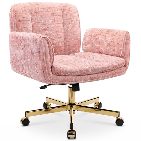 COOLHUT Criss Cross Office Chair, PU Leather Vanity Chair with Armrests and Wheels, Comfy Adjustable Swivel Ergonomic Criss Cross Chair for Home Office Bedroom Makeup