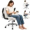 COOLHUT Criss Cross Office Chair with Flip Padded Backrest, Comfy PU Leather Cross Legged Desk Chair, Flip-Up Arms Desk Chair with Wide Seat for Office Space