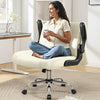 COOLHUT Criss Cross Office Chair with Flip Padded Backrest, Comfy PU Leather Cross Legged Desk Chair, Flip-Up Arms & Extra-Wide Seat for Home Office, Vanity Chair