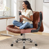 COOLHUT Criss Cross Office Chair with Flip Padded Backrest, Comfy PU Leather Cross Legged Desk Chair, Flip-Up Arms & Extra-Wide Seat for Home Office, Vanity Chair
