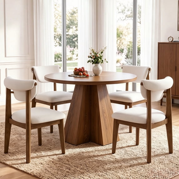COOLHUT Dining Chair Set of 2, Mid-Century Kitchen Wood Chairs with Backrest, Modern Upholestered Dining Chair for Dining Room & Kitchen, Beige