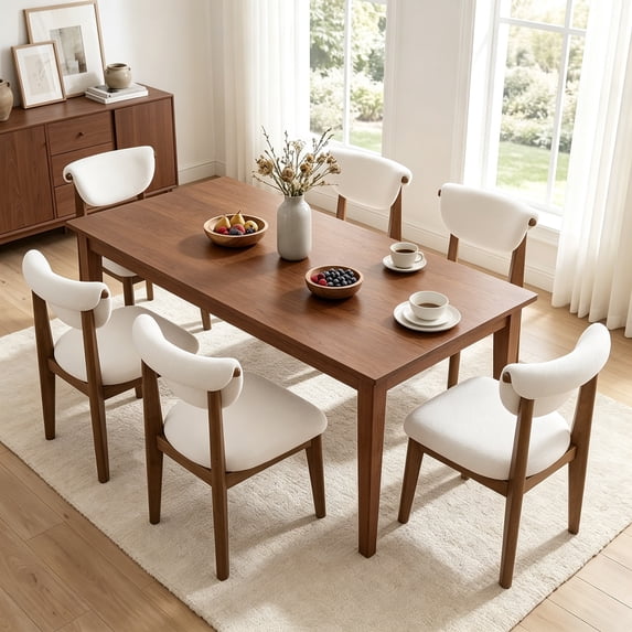 COOLHUT Dining Chair Set of 2, Mid-Century Kitchen Wood Chairs with Backrest, Modern Upholestered Dining Chair for Dining Room & Kitchen, Beige