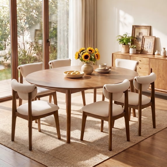 COOLHUT Dining Chair Set of 2, Mid-Century Kitchen Wood Chairs with Backrest, Modern Upholestered Dining Chair for Dining Room & Kitchen, Beige