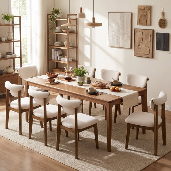 COOLHUT Dining Chair Set of 2, Mid-Century Kitchen Wood Chairs with Backrest, Modern Upholestered Dining Chair for Dining Room & Kitchen, Beige
