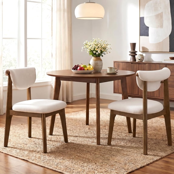 COOLHUT Dining Chair Set of 2, Mid-Century Kitchen Wood Chairs with Backrest, Modern Upholestered Dining Chair for Dining Room & Kitchen, Beige