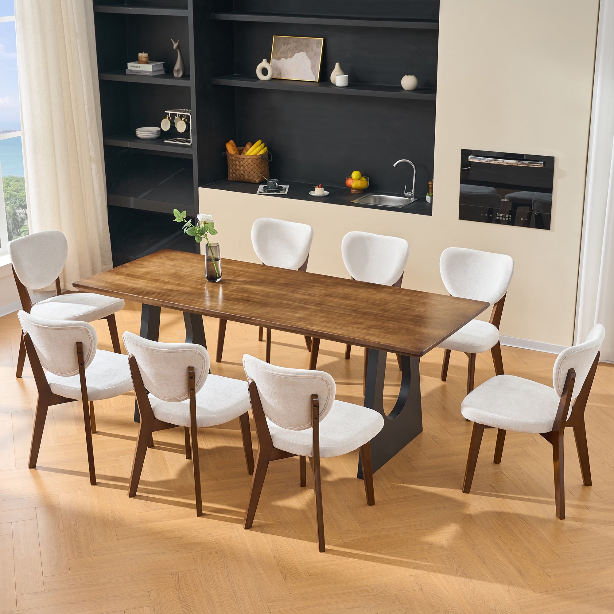 COOLHUT Dining Chairs Set of 2, Farmhouse Natural Wooden Dining Side Chairs, Mid Century Modern Upholstered Kitchen Chairs with Solid Wooden Legs for Dining Room Kitchen Living Room