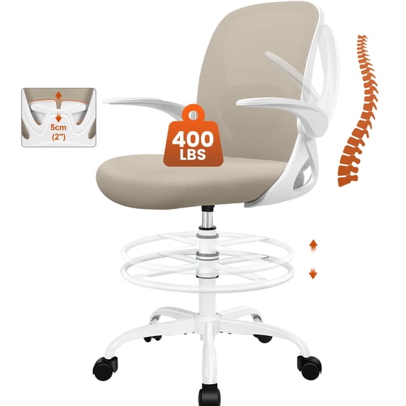 COOLHUT Tall Office Chair 400lbs, Standing Desk Chair with Flip-up Armrests, Executive Ergonomic Computer Standing Desk Chair with Lumbar Support and Adjustable Footrest Ring for Standing Desk