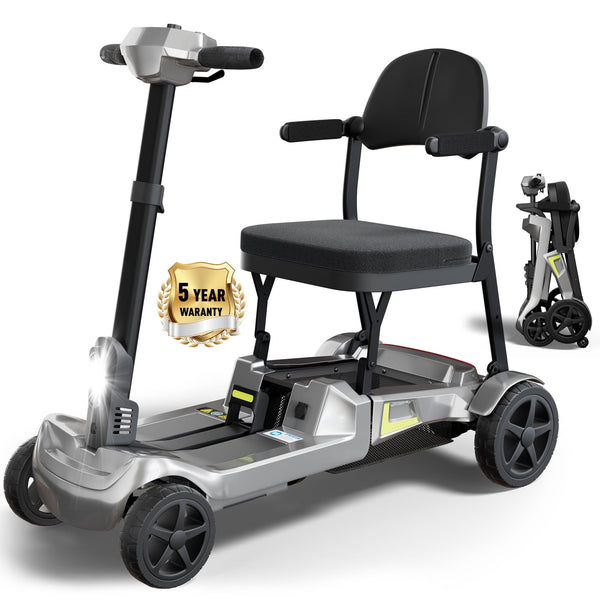 COOLHUT Foldable 4-Wheel Mobility Scooter for Adults, 35lbs Ultra Lightweight Mobility Scooter, 25+ Mile Long Range, Power Scooter with Removable Dual Lithium Batteries, 300 lbs Capacity