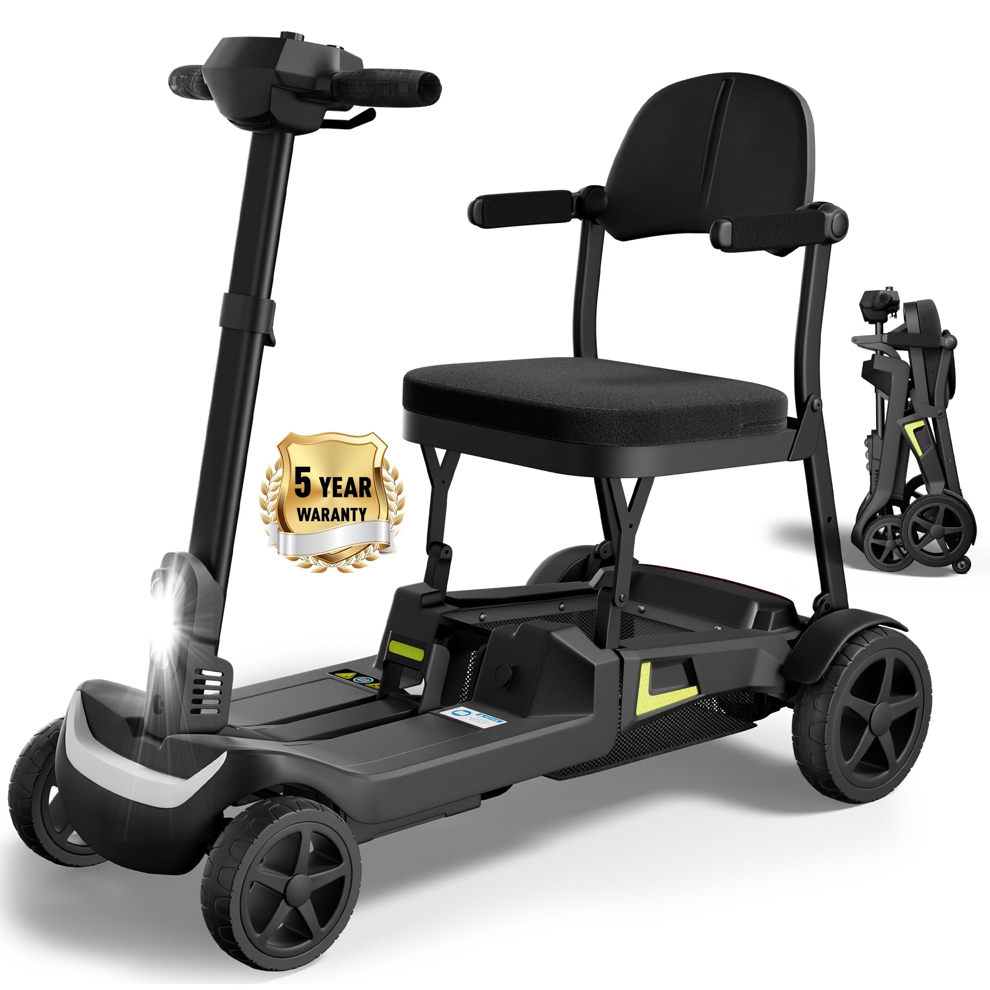 COOLHUT Foldable 4-Wheel Mobility Scooter for Adults, 35lbs Ultra Lightweight Mobility Scooter, 25+ Mile Long Range, Power Scooter with Removable Dual Lithium Batteries, 300 lbs Capacity