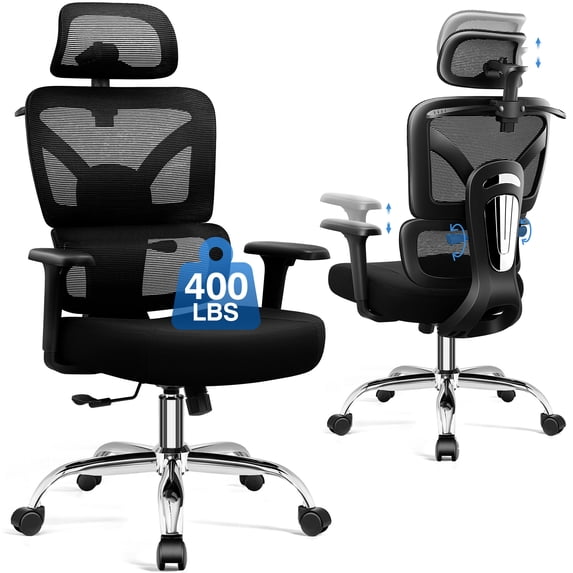 COOLHUT Ergonomic Mesh Office Chair, Big and Tall Computer Desk Chair with Adjustable Lumbar Support, Headrest and Armrest, High Back Home Office Chair for Workspace, Gaming