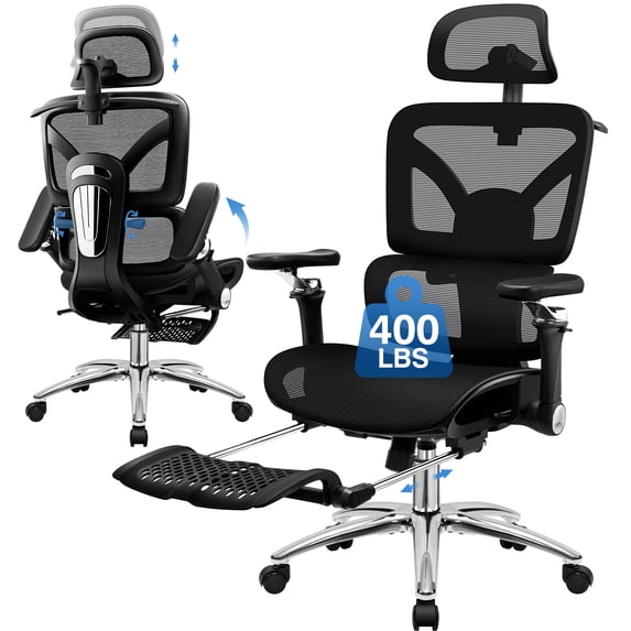 COOLHUT Ergonomic Mesh Office Chair, Big and Tall Computer Desk Chair with Adjustable Lumbar Support, Headrest and Armrest, High Back Home Office Chair for Workspace, Gaming