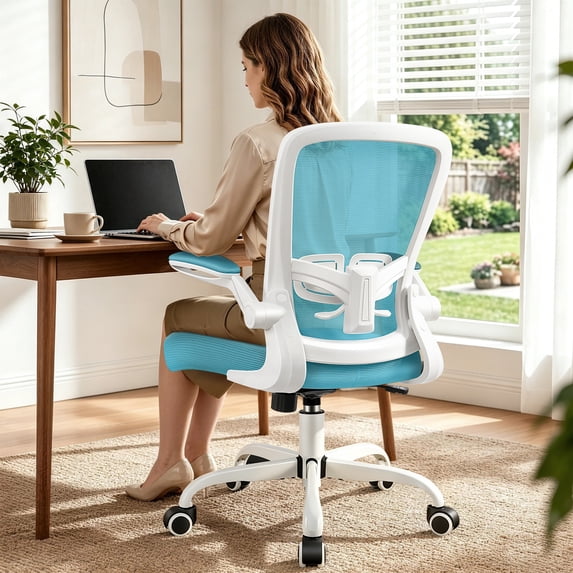 COOLHUT Ergonomic Office Chair, Home Office Desk Chair, Comfort Mesh Task Chair with Adjustable Lumbar Support and Flip up Arms