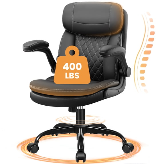 COOLHUT Big and Tall Office Chair, PU Leather Computer Desk Chair with Double-Layer Seat Cushion and Neckrest, High Back Executive Leather Chair, Support 8 Hours Heavy Duty Design