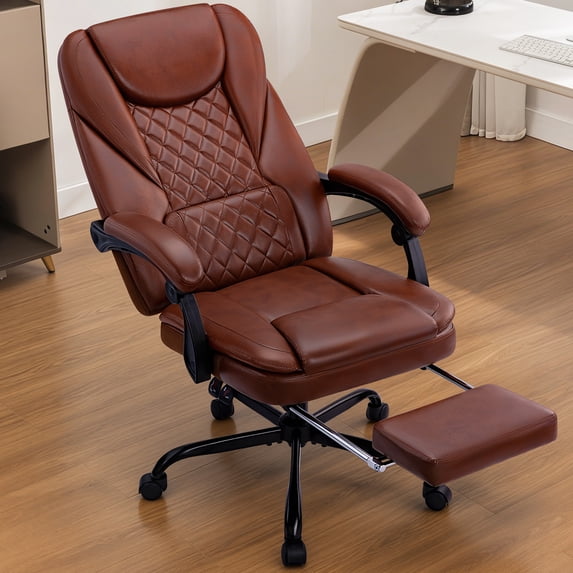COOLHUT Executive Office Chair, Big and Tall Office Chair with Footrest Reclining Faux Leather Chair High Back Lumbar Support Ergonomic Office Chair with Padded Armrests