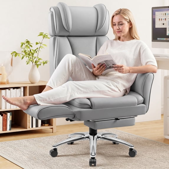 COOLHUT Big and Tall Office Chair, 450lbs Home Office Desk Chair with Flip Armrests Adjustable Headrset, Executive Reclining Office Chair with Footrest, Wide Home Desk Chair