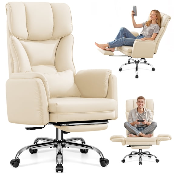 COOLHUT Extra High PU Leather Office Chair with Adjustable Headrest and Footrest, Executive Computer Chair, Ergonomic Office Chair, Thickened Seat Cushion and Lumbar Support