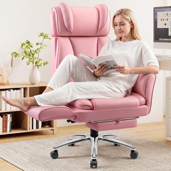 COOLHUT Big and Tall Office Chair, 450lbs Home Office Desk Chair with Flip Armrests Adjustable Headrset, Executive Reclining Office Chair with Footrest, Wide Home Desk Chair
