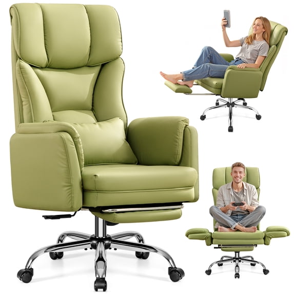 COOLHUT Extra High PU Leather Office Chair with Adjustable Headrest and Footrest, Executive Computer Chair, Ergonomic Office Chair, Thickened Seat Cushion and Lumbar Support