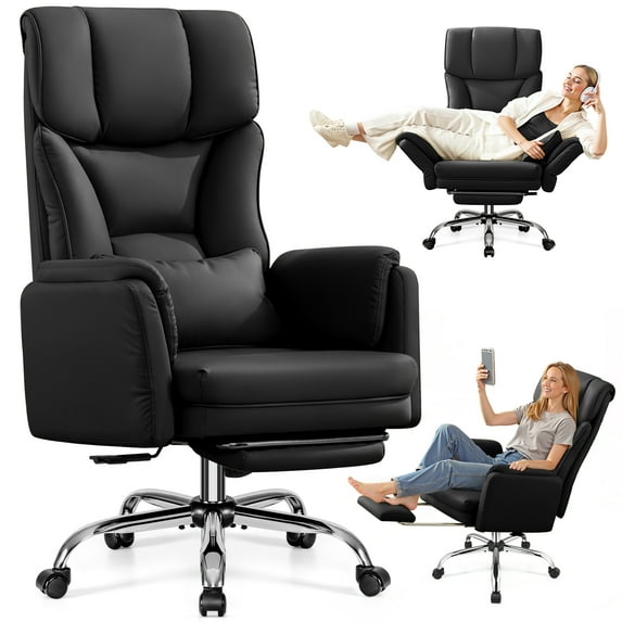 COOLHUT Extra High PU Leather Office Chair with Adjustable Headrest and Footrest, Executive Computer Chair, Ergonomic Office Chair, Thickened Seat Cushion and Lumbar Support