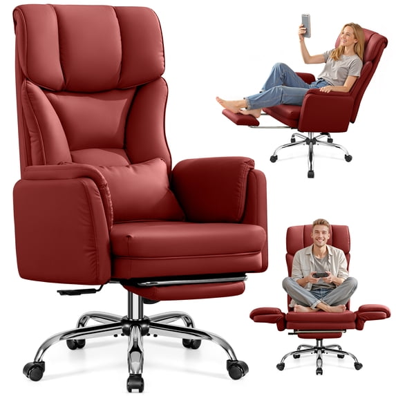 COOLHUT Extra High PU Leather Office Chair with Adjustable Headrest and Footrest, Executive Computer Chair, Ergonomic Office Chair, Thickened Seat Cushion and Lumbar Support