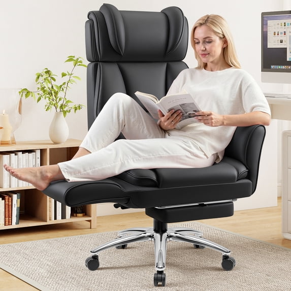 COOLHUT Big and Tall Office Chair, 450lbs Home Office Desk Chair with Flip Armrests Adjustable Headrset, Executive Reclining Office Chair with Footrest, Wide Home Desk Chair