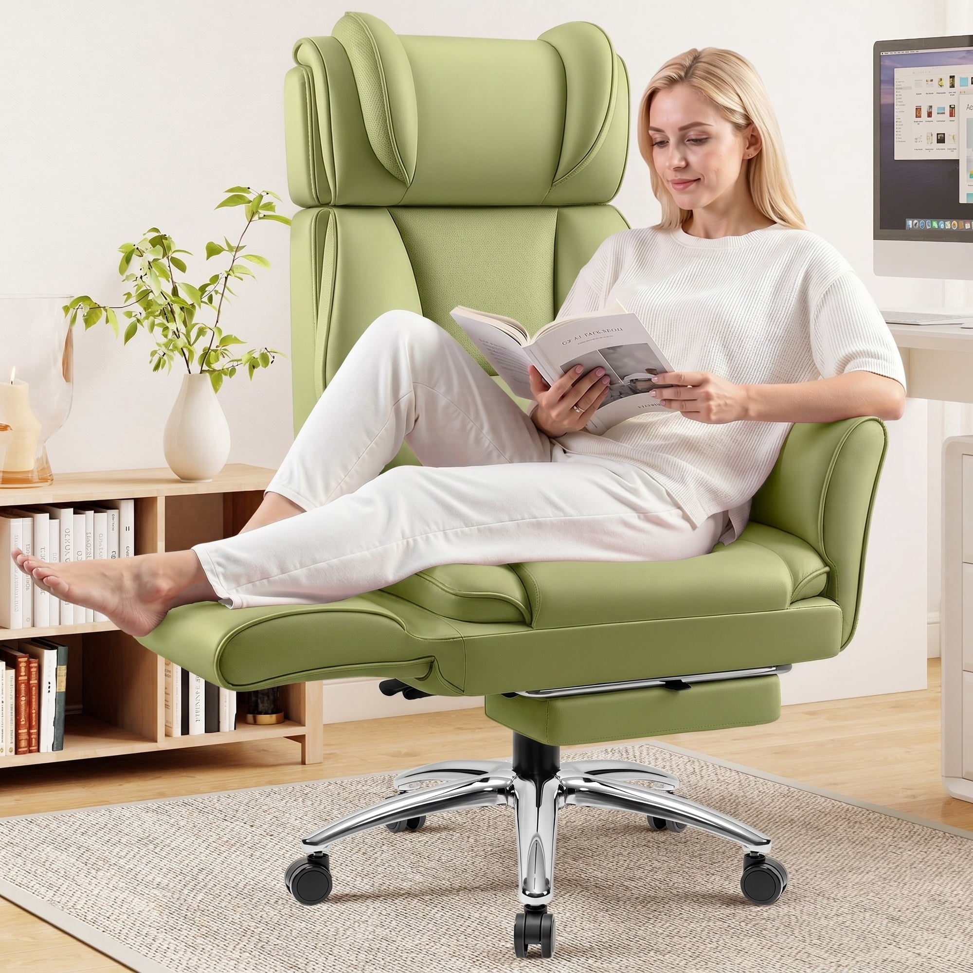 COOLHUT Extra High PU Leather Office Chair with Adjustable Headrest and Footrest, Executive Computer Chair, Ergonomic Office Chair, Thickened Seat Cushion and Lumbar Support