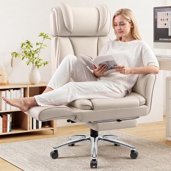 COOLHUT Big and Tall Office Chair, 450lbs Home Office Desk Chair with Flip Armrests Adjustable Headrset, Executive Reclining Office Chair with Footrest, Wide Home Desk Chair