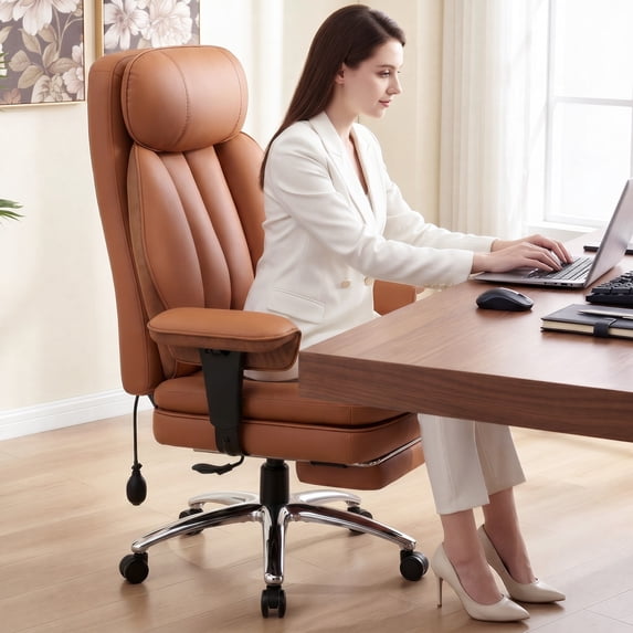 COOLHUT Big and Tall Office Chair 400lbs, High Back Executive Office Desk Chair with Inflatable Lumbar Support & Adjustable Padded Arms, Extra Wide Seat Home Office Chair with Footrest