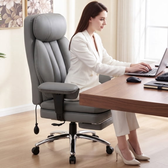 COOLHUT Big and Tall Office Chair 400lbs, High Back Executive Office Desk Chair with Inflatable Lumbar Support & Adjustable Padded Arms, Extra Wide Seat Home Office Chair with Footrest