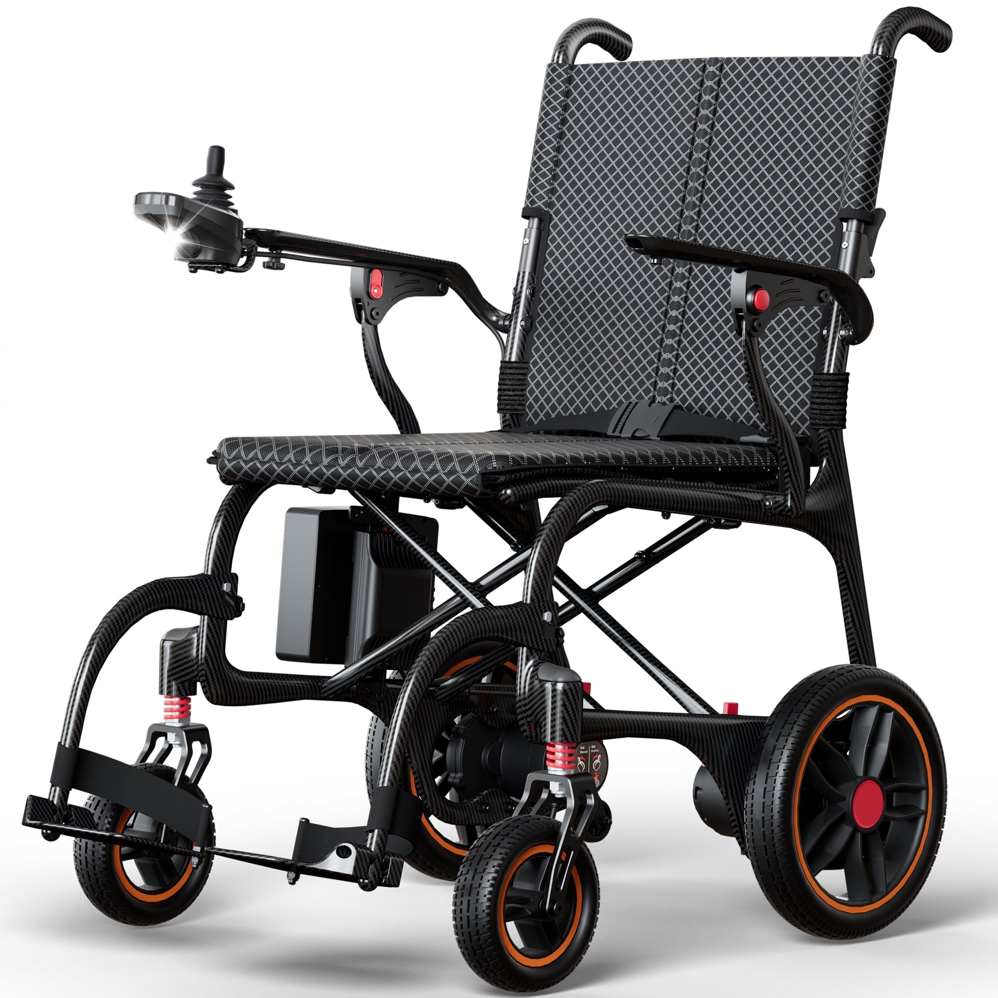 COOLHUT 26lbs Lightweight Electric Wheelchair for Adults, 20+ Miles Carbon Fiber Foldable Electric Wheelchair, Motorized Power Wheelchair with Remote Control, Airline Approved, Single Battery, Black