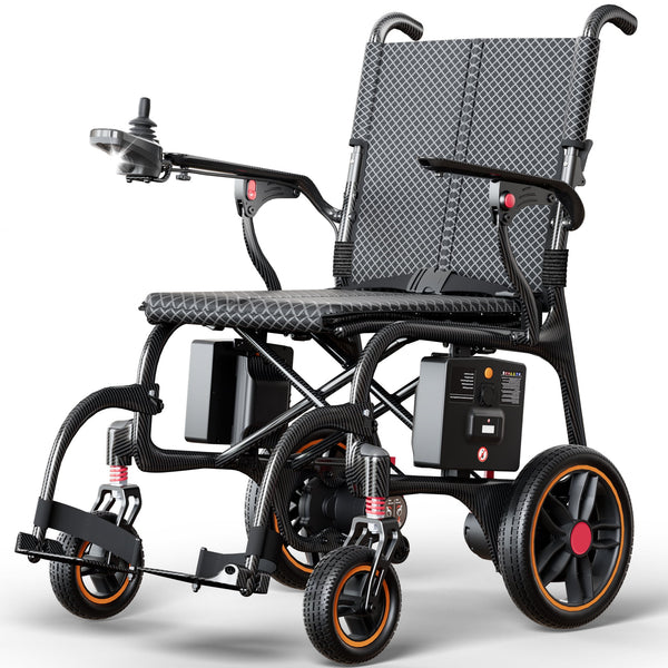 COOLHUT 26lbs Lightweight Electric Wheelchair for Adults, 30+ Miles Carbon Fiber Foldable Electric Wheelchair, Motorized Power Wheelchair with Remote Control, Airline Approved, Dual-Battery, Black