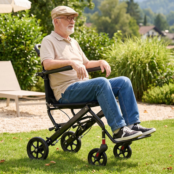 COOLHUT Manual Lightweight Wheelchair, Portable Folding Mobility Aid, Durable Steel Frame, Easy Transport Storage, Black