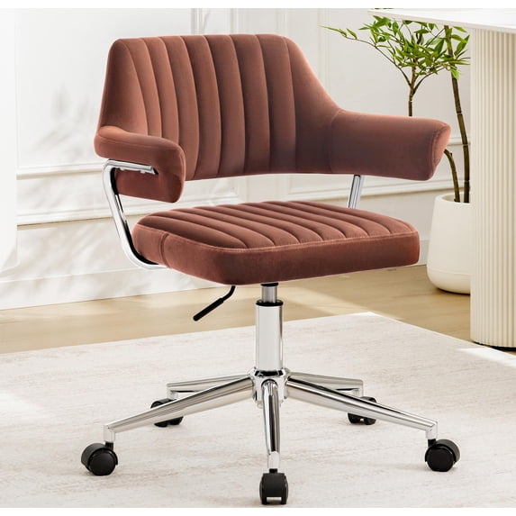 COOLHUT Modern Swivel Office Desk Chair, Velvet Leather Chair with Back and Wheels, Height Adjustable Comfy Home Office Chair, Simple Assembly For Living Room, Bed Room