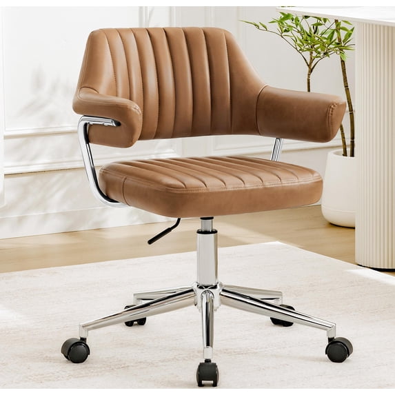 COOLHUT Modern Swivel Office Desk Chair, Velvet Leather Chair with Back and Wheels, Height Adjustable Comfy Home Office Chair, Simple Assembly For Living Room, Bed Room