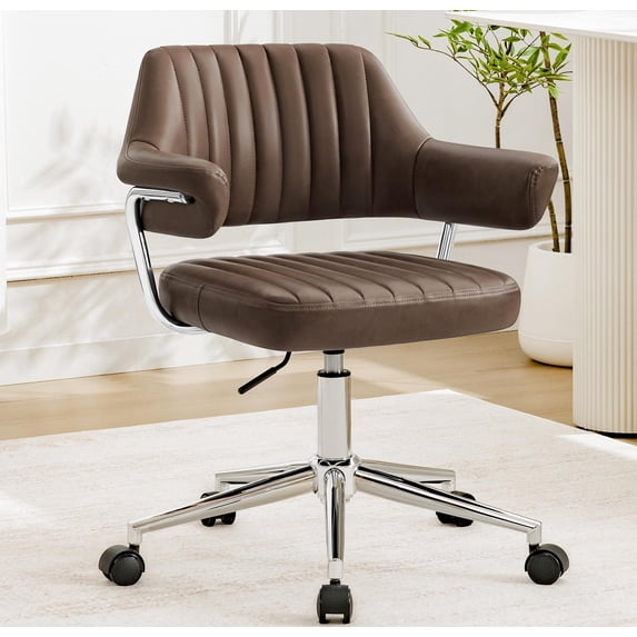 COOLHUT Modern Swivel Office Desk Chair, Velvet Leather Chair with Back and Wheels, Height Adjustable Comfy Home Office Chair, Simple Assembly For Living Room, Bed Room