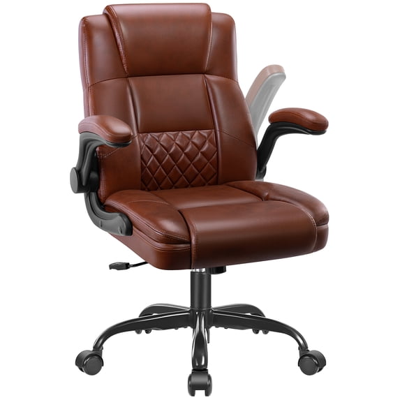 COOLHUT Office Chair, Executive Leather Chair Home Office Desk Chairs, Computer Chair with Adjustable Flip-up Padded Arms, Lumbar Support Swivel Desk Chair with Adjustable Hight and Tilt
