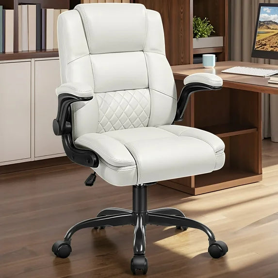 COOLHUT Office Chair, Executive Leather Chair Home Office Desk Chairs, Computer Chair with Adjustable Flip-up Padded Arms, Lumbar Support Swivel Desk Chair with Adjustable Hight and Tilt