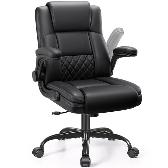 COOLHUT Office Chair, Executive Leather Chair Home Office Desk Chairs, Computer Chair with Adjustable Flip-up Padded Arms, Lumbar Support Swivel Desk Chair with Adjustable Hight and Tilt