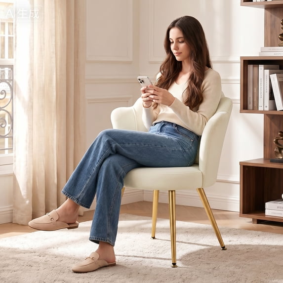 COOLHUT Petal Velvet Vanity Chair, Flower Cute Girls Mack Up Vanity Stool Chair with Lumber Pillow and Adustable Gold Legs, Upholstered Small Desk Chair for Living Room Bedroom Home Office